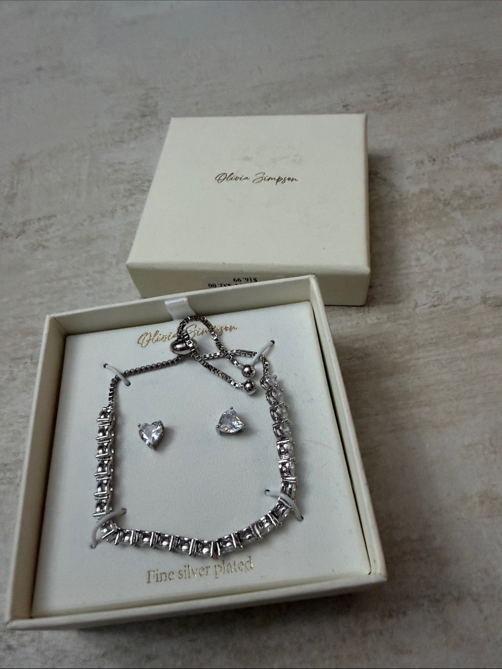 Silver-Tone Tennis Bracelet with Heart Stud Earrings - Silver